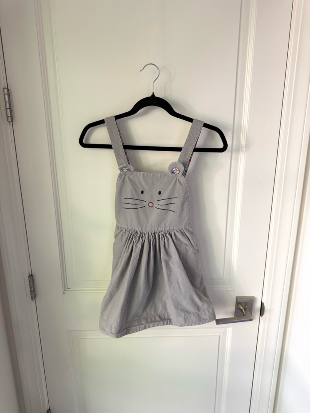 Mini Boden Mouse Pinafore Jumper Dress Grey Corduroy Girl size 6-7Y